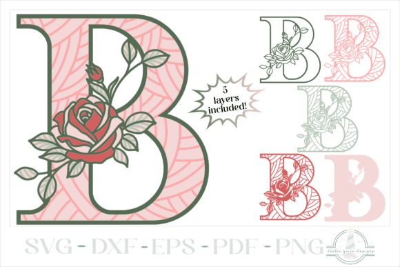 3D Letter B - Rose Monogram SVG: A Floral Design Asset