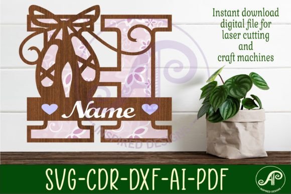 Ballet Shoe Monogram Letter H: Elegant Laser Cut Design