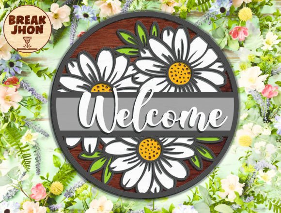 Break Jho Welcome Flower Pattern Sign