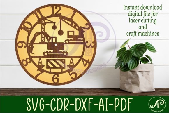 Construction Vehicles Wall Clock Template