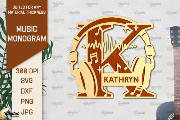 Elegant Letter K Music Monogram for Laser Cut Projects