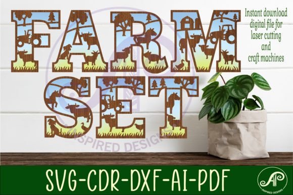 Farm Theme Alphabet Set: 2 Layer 59 for Laser Cutting
