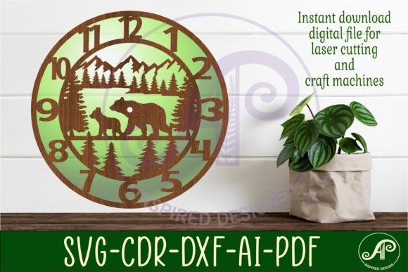 Forest Bear Wall Clock Laser Cut Files