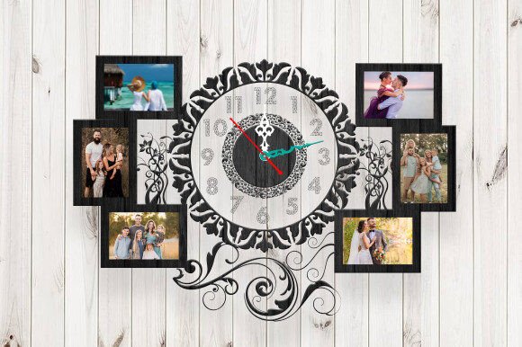 Wall Clock Family Photo Frames Laser Cut